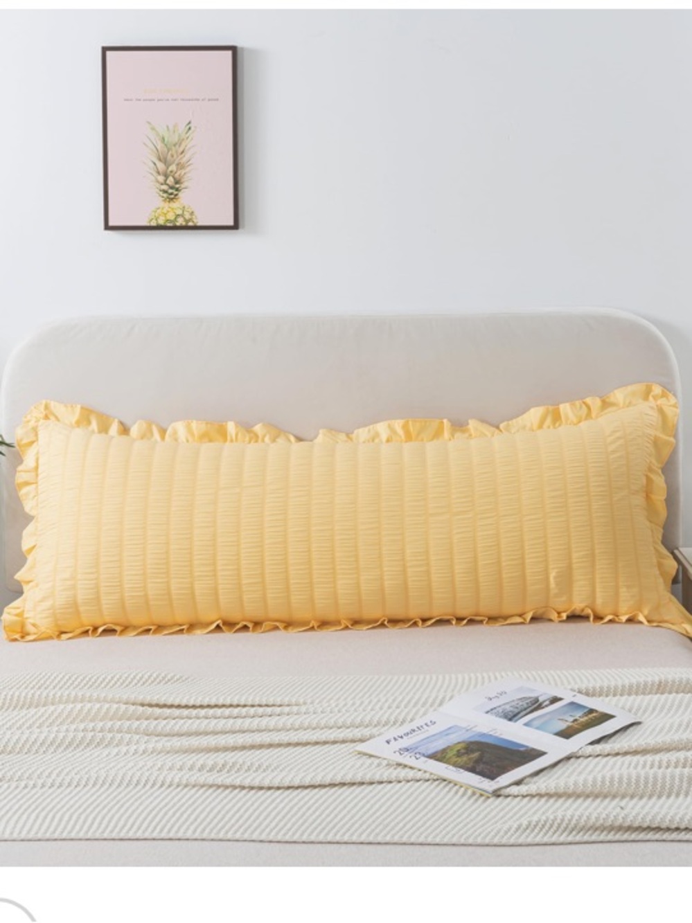 Seersucker Ruffle Body Pillow Cover 20x54” LIGHT YELLOW